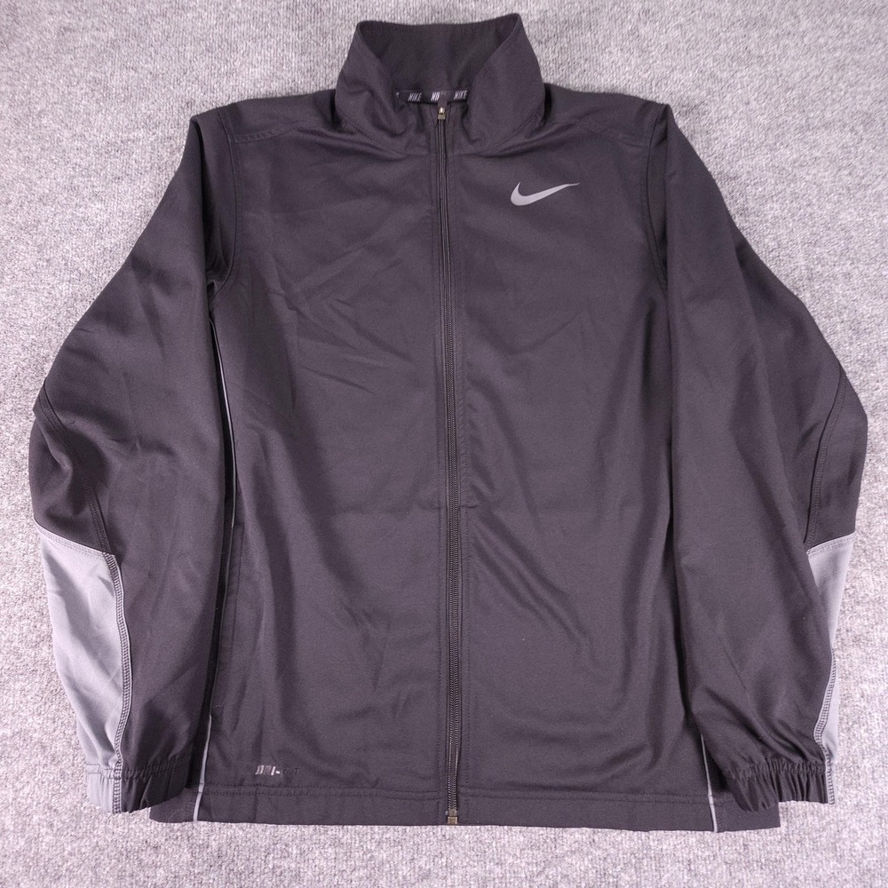 Nike Dri-FIT Jacket Mens Medium Black Gray Full Zip Track Running 487359-011